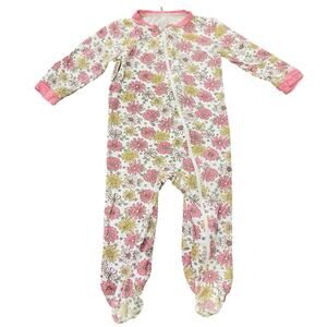 Milkberry Girls 6-9 Month One Piece Footed Zippy Pajamas Floral Flowers